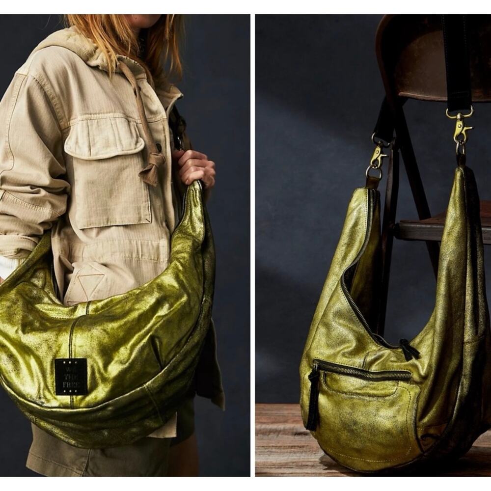 Free People We The Free Sparta Sling Bag metallic green / acid lime finish NEW - Picture 9 of 9